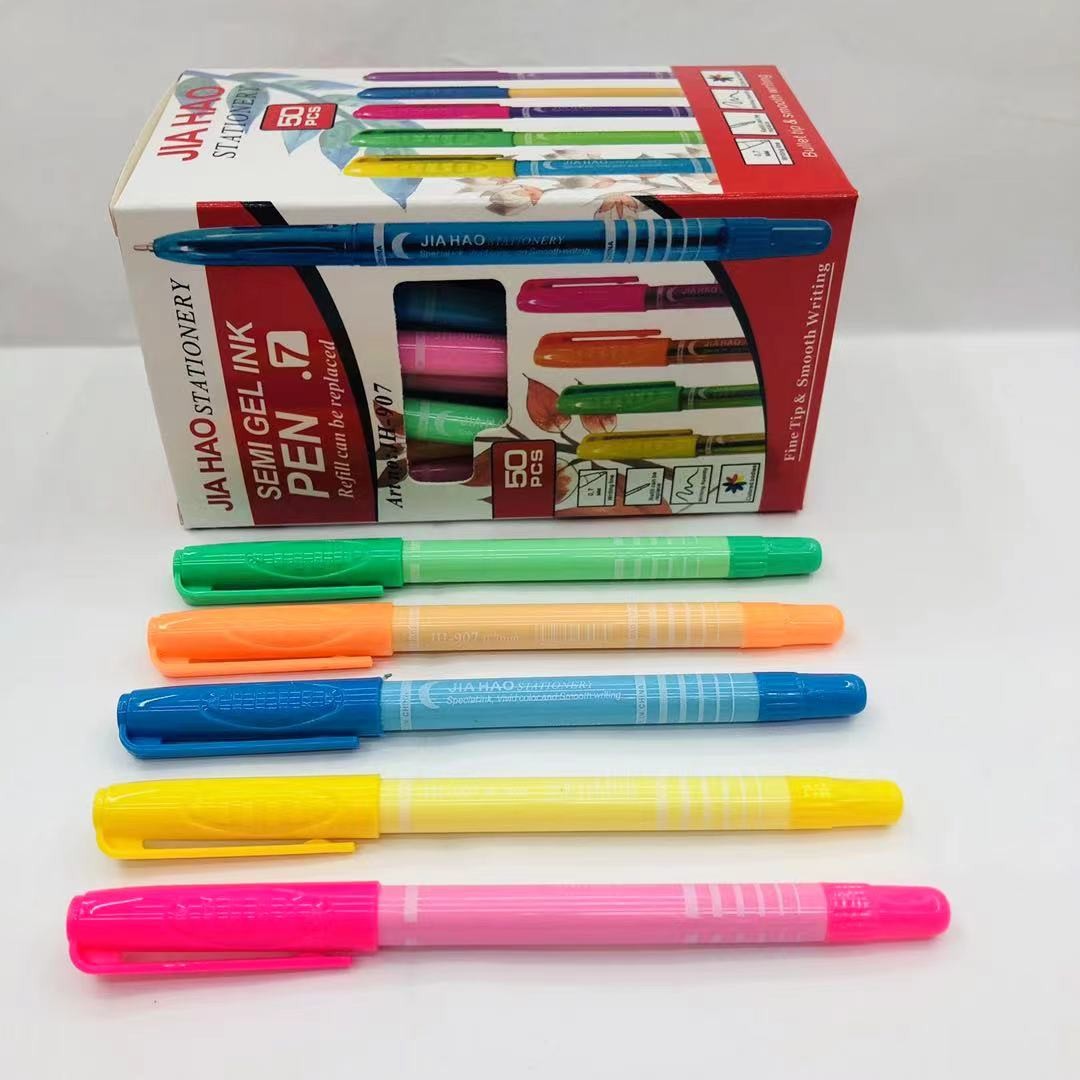 马卡龙色圆珠笔中油笔彩虹色护目色透明杆原子笔详情图3