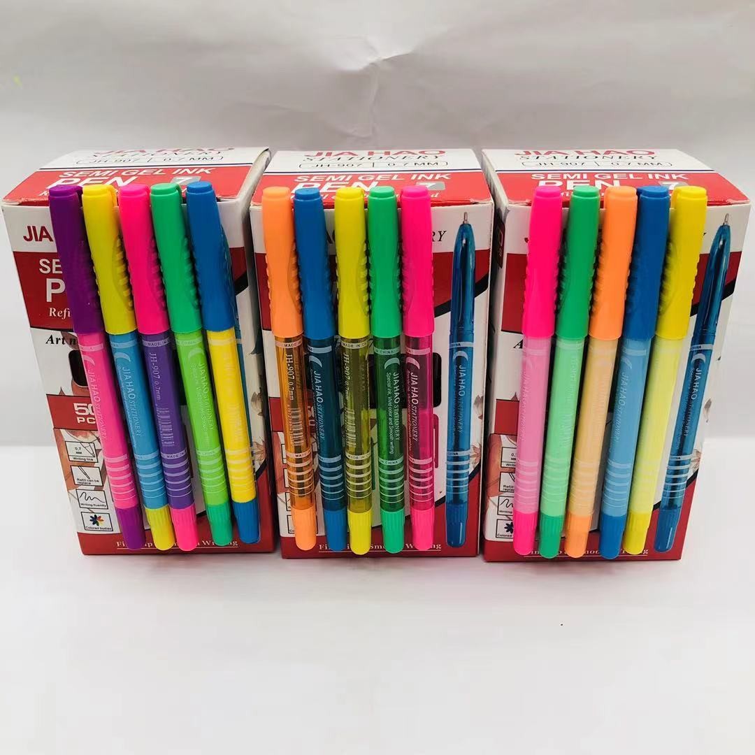 马卡龙色圆珠笔中油笔彩虹色护目色透明杆原子笔详情图13