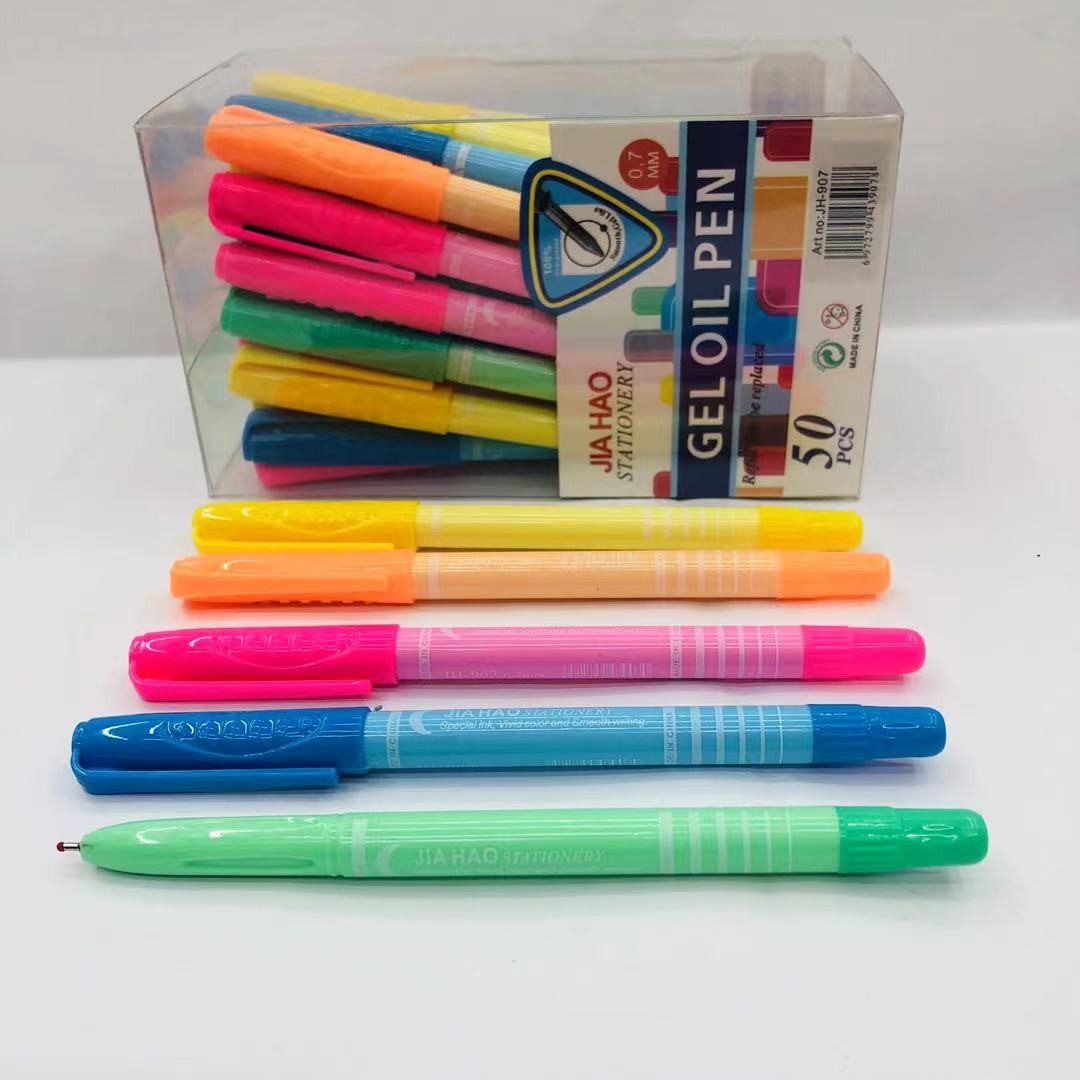 马卡龙色圆珠笔中油笔彩虹色护目色透明杆原子笔详情图8