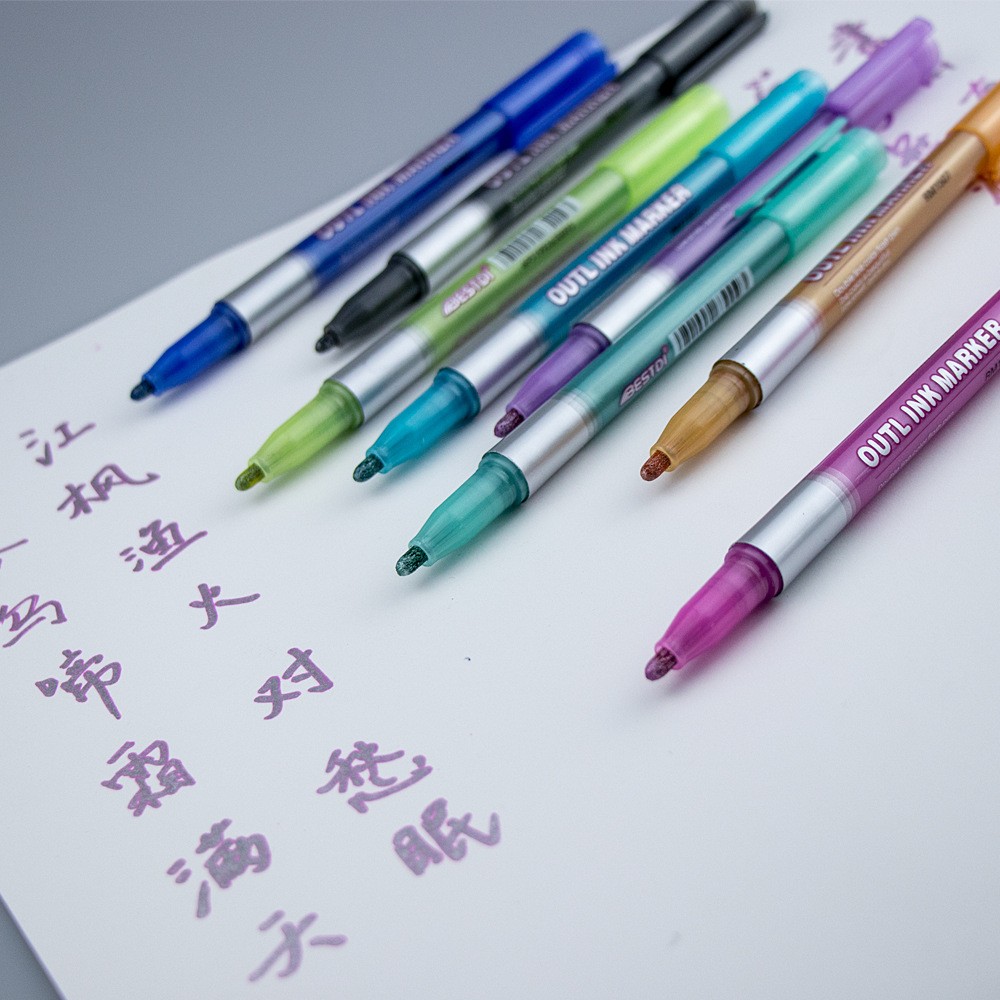 创意双线轮廓笔套装 彩色DIY相册手账标记涂鸦笔 学生荧光马克笔详情图5