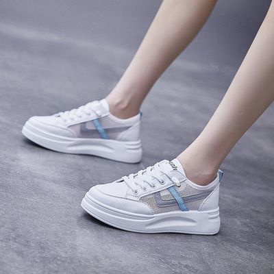 网面ins透气小白鞋女2021夏季新款韩版学生厚底松糕跑步板鞋Z22-1白底实物图