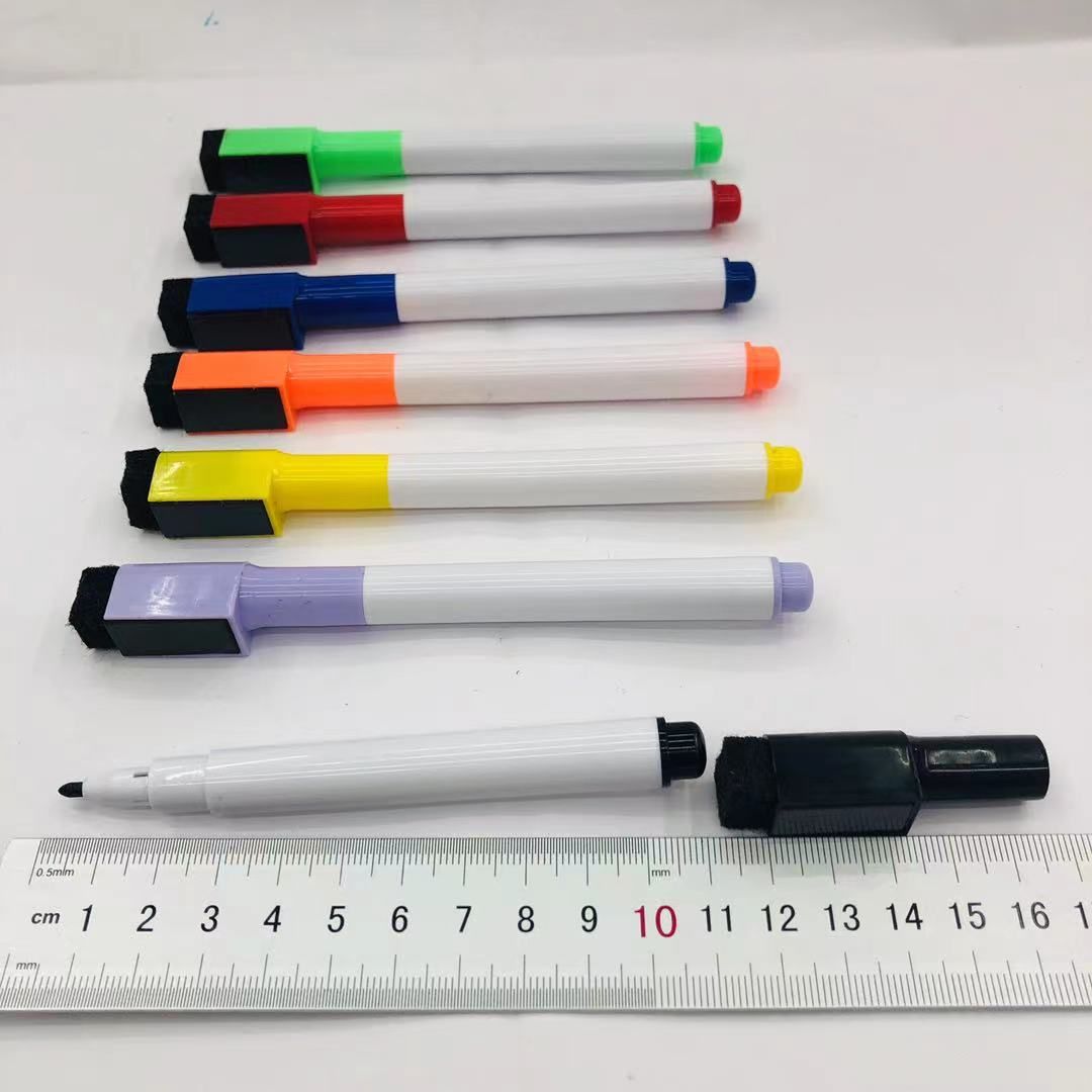 磁性7色可擦笔干擦带刷带磁铁白板笔记号笔马克笔白底实物图