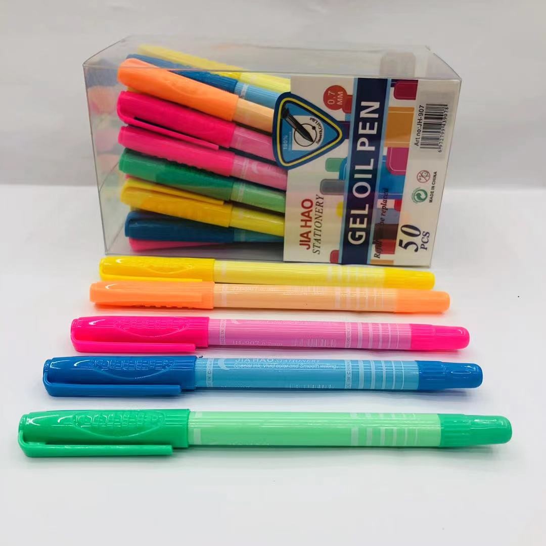 马卡龙色圆珠笔中油笔彩虹色护目色透明杆原子笔详情图4