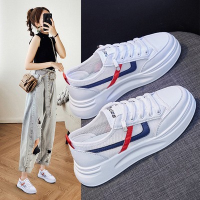 网面ins透气小白鞋女2021夏季新款韩版学生厚底松糕跑步板鞋Z22-1详情图1