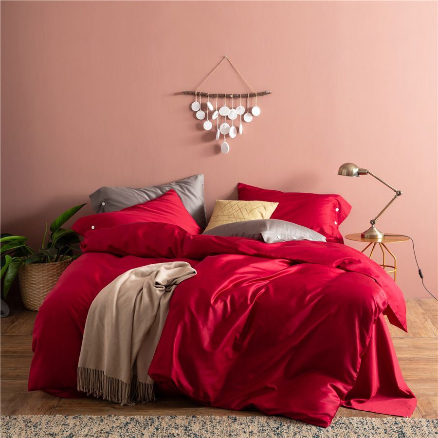 60s Long staple cotton solid color four-piece homestays home foreign trade quality bedding kit 1.5m