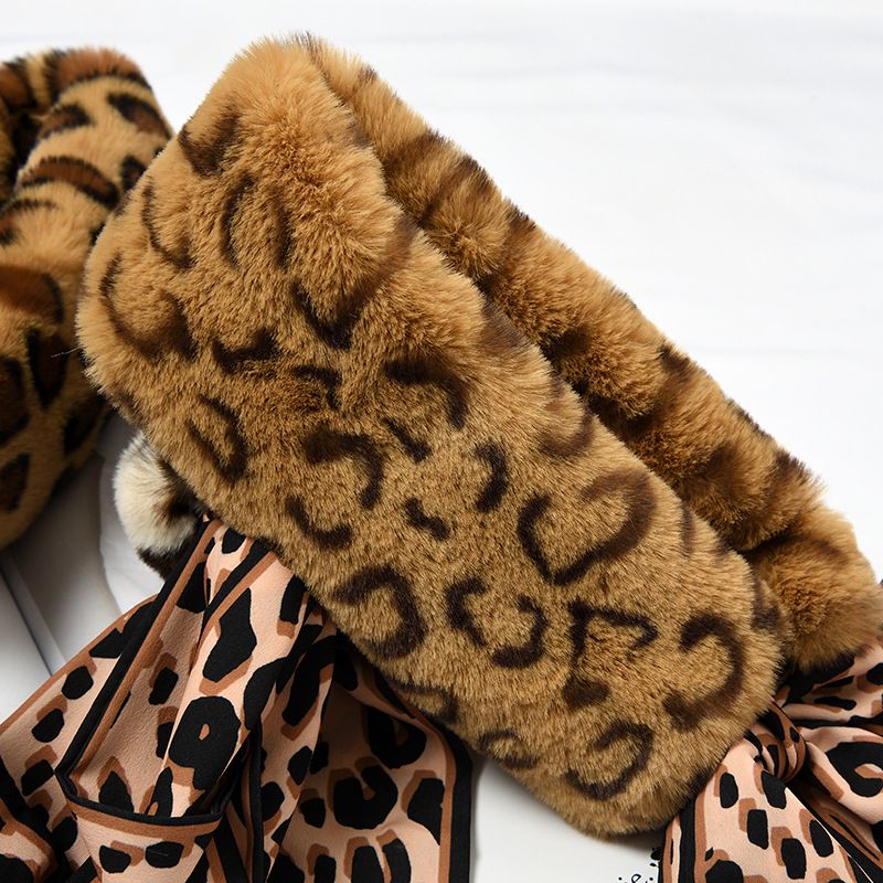 Jane Eyre Silk Ribbon [Leopard Print Ribbon] New Autumn and Winter Women's Scarf imitating Rex Rabbit fur, Korean version Harajuku plush student couple Scarf Item Picture