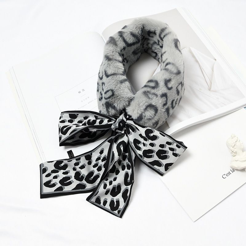 Jane Eyre Silk Ribbon [Leopard Print Ribbon] New Autumn and Winter Women's Scarf imitating Rex Rabbit fur, Korean version Harajuku plush student couple Scarf Specification image