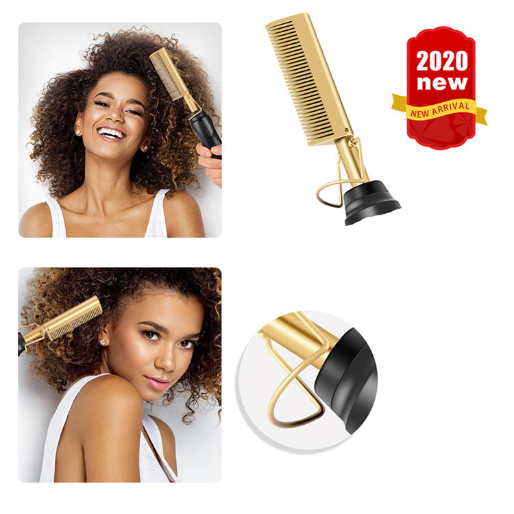 Multi-functional copper-colored comb, dry and wet dual-purpose curling and straightening stick, Amazon's best-selling electric hair perming comb Specification image
