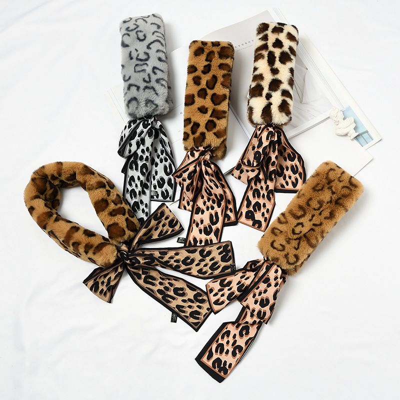 Jane Eyre Silk Ribbon [Leopard Print Ribbon] New Autumn and Winter Women's Scarf imitating Rex Rabbit fur, Korean version Harajuku plush student couple Scarf Application Scenario