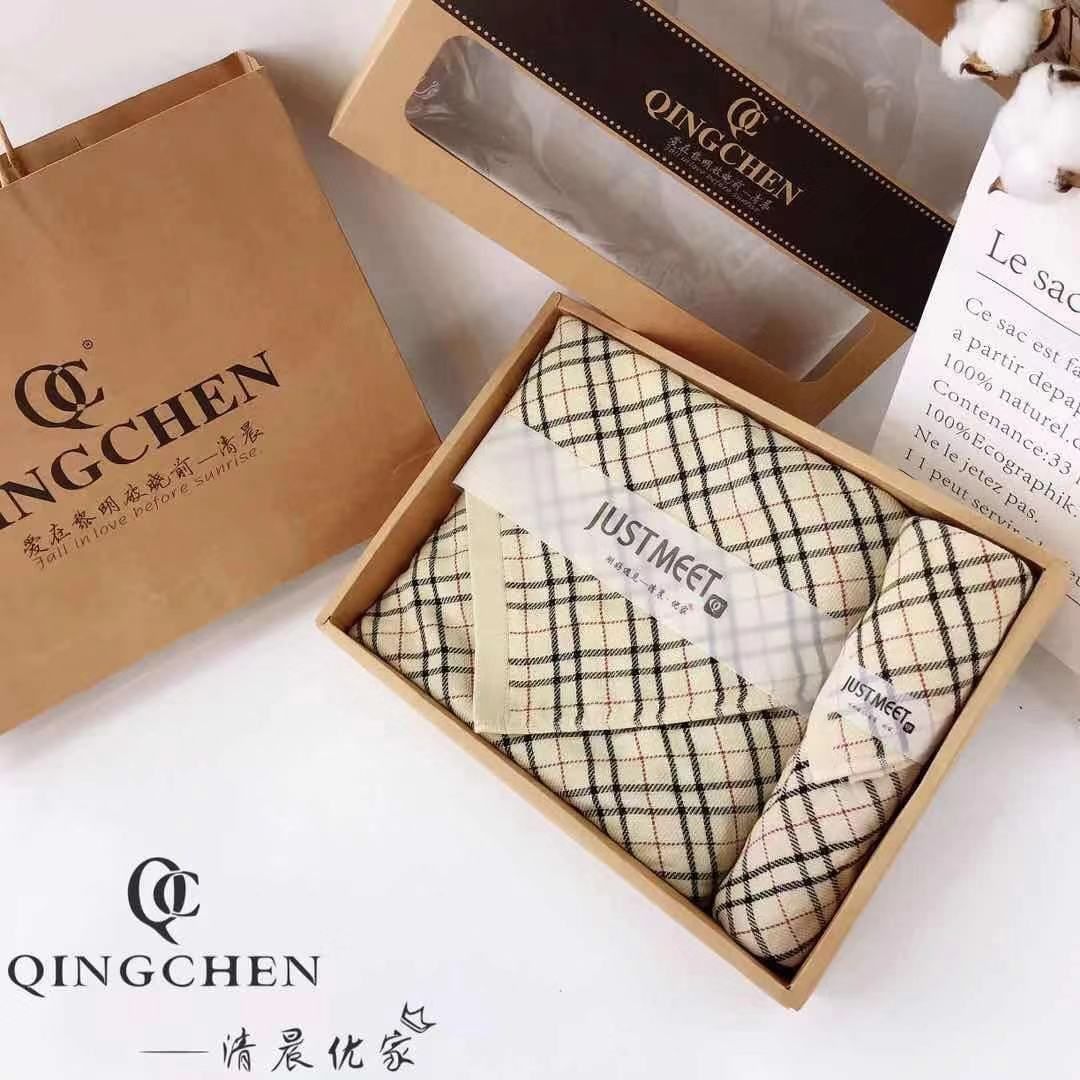义乌好货QINGCHEN婚庆/伴手礼/成人情侣礼品纯棉吸水洗脸洁面毛巾浴巾小香风浴巾毛巾礼盒套装