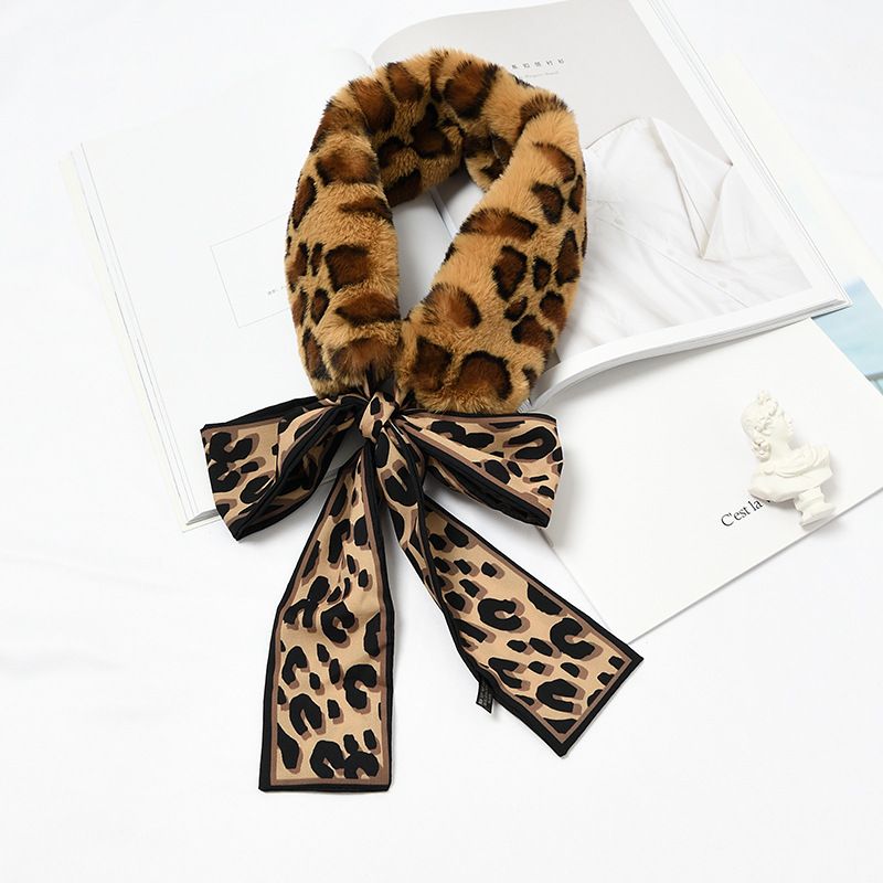 Jane Eyre Silk Ribbon [Leopard Print Ribbon] New Autumn and Winter Women's Scarf imitating Rex Rabbit fur, Korean version Harajuku plush student couple Scarf details Picture
