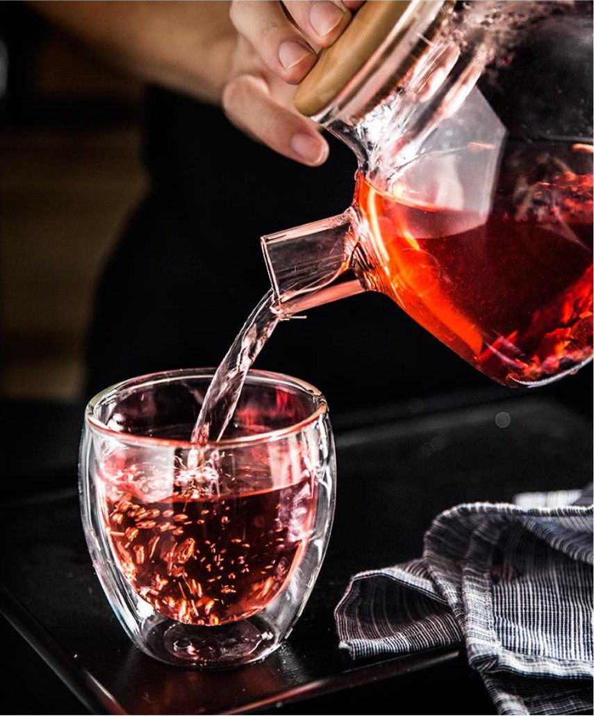 Glass kettle with lid, high-temperature filtering, cooling water kettle with lid, large-capacity teapot for brewing flower tea, double-layered glass cups, small size detail image 5