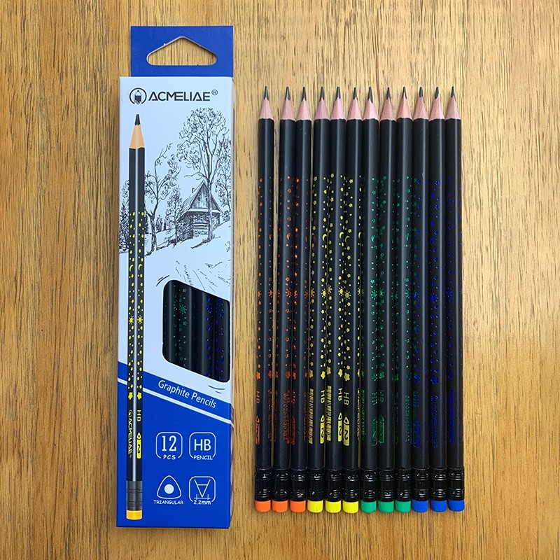 Black Matte Triangular Rod Star Leather Pencil (In Stock) full figure