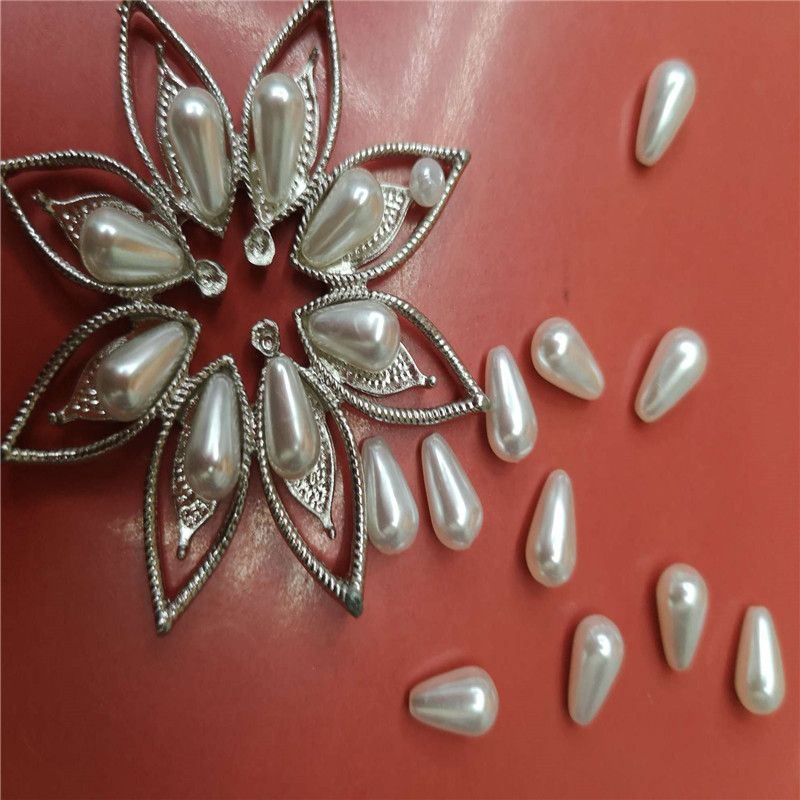 6x10半孔（单孔）高亮水滴，珍珠米白色，纯白色