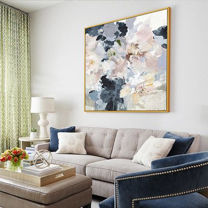 Hand-painted abstract oil painting, modern and simple Nordic abstract flower decoration for the living room entrance, large hanging painting for the dining room