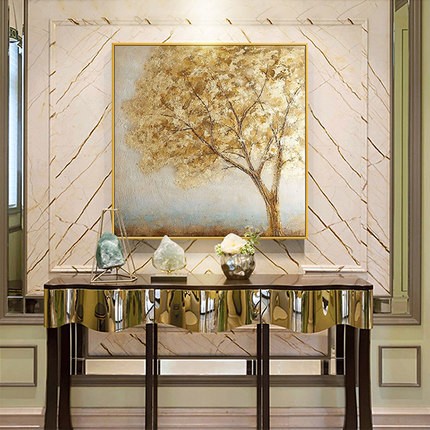 Hand-painted abstract oil painting, modern and simple Nordic golden money tree, European and American background living room and dining room decoration painting detail image 3
