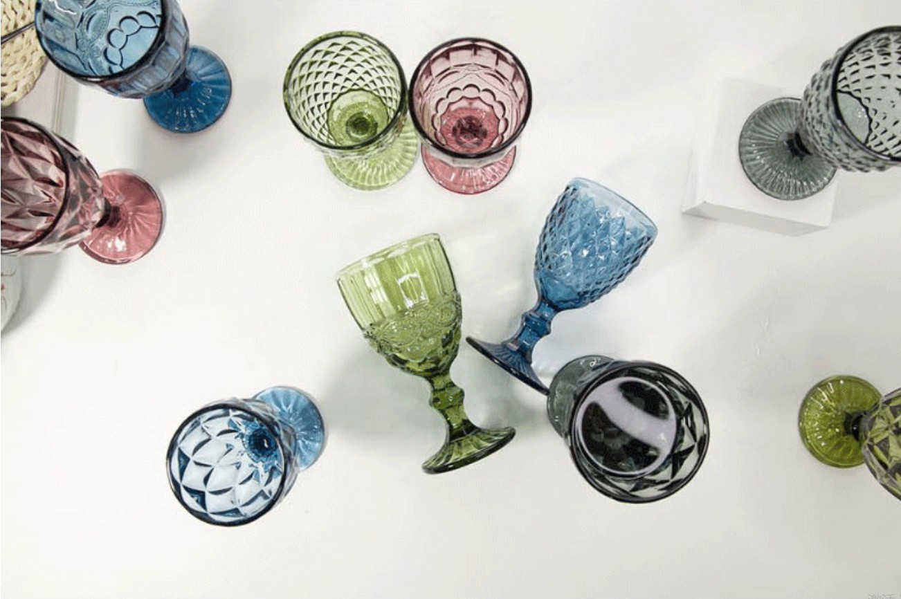 Nordic retro lead-free embossed glass highball glass, thickened foreign wine glass, fruit wine glass, water glass in various colors detail image 1