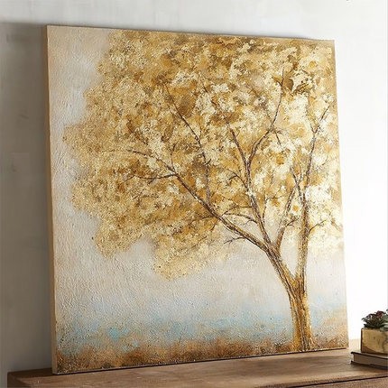Hand-painted abstract oil painting, modern and simple Nordic golden money tree, European and American background living room and dining room decoration painting detail image 1