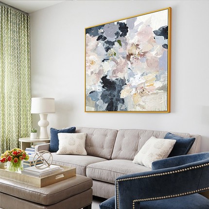 Hand-painted abstract oil painting, modern and simple Nordic abstract flower decoration for the living room entrance, large hanging painting for the dining room detail image 1