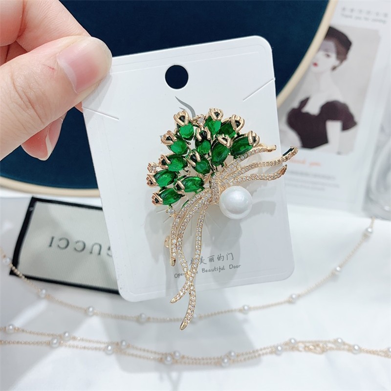 高端胸针女 配饰 简约 镶嵌绿锆石气质高雅高档气质高雅高贵典雅详情图4