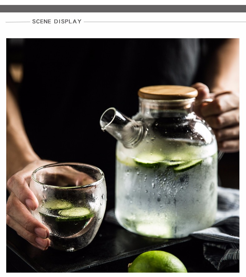 玻璃壶耐配盖 高温过滤凉水壶 水壶带盖 大容量 泡茶壶 花茶双层玻璃杯 大号详情图2