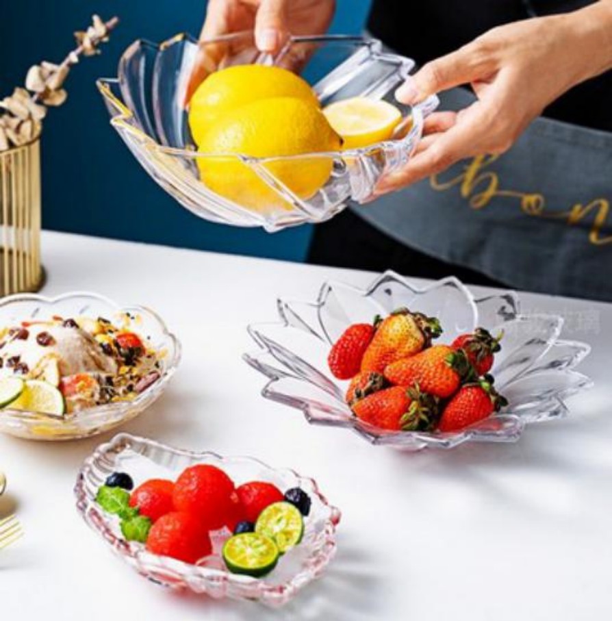 Glass plate, household fruit plate, snack plate, fruit bowl, square whirlwind fruit bowl, salad plate, multi-angled petal plate detail image 1
