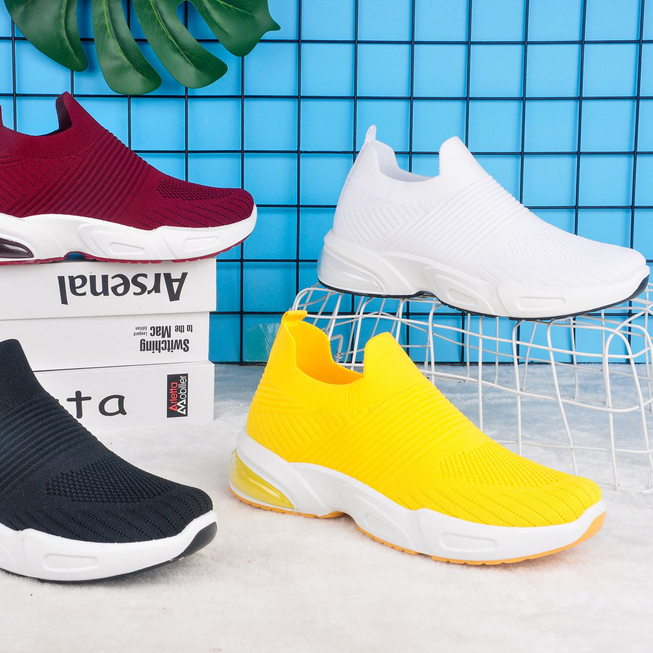 Flying woven women's sports shoes running shoes casual breathable ~