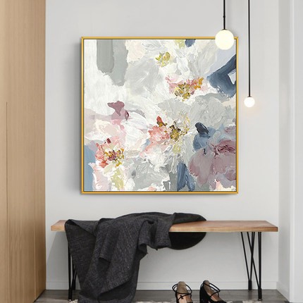 Hand-painted abstract oil painting, modern and simple Nordic abstract flower decoration for the living room entrance, large hanging painting for the dining room detail image 2