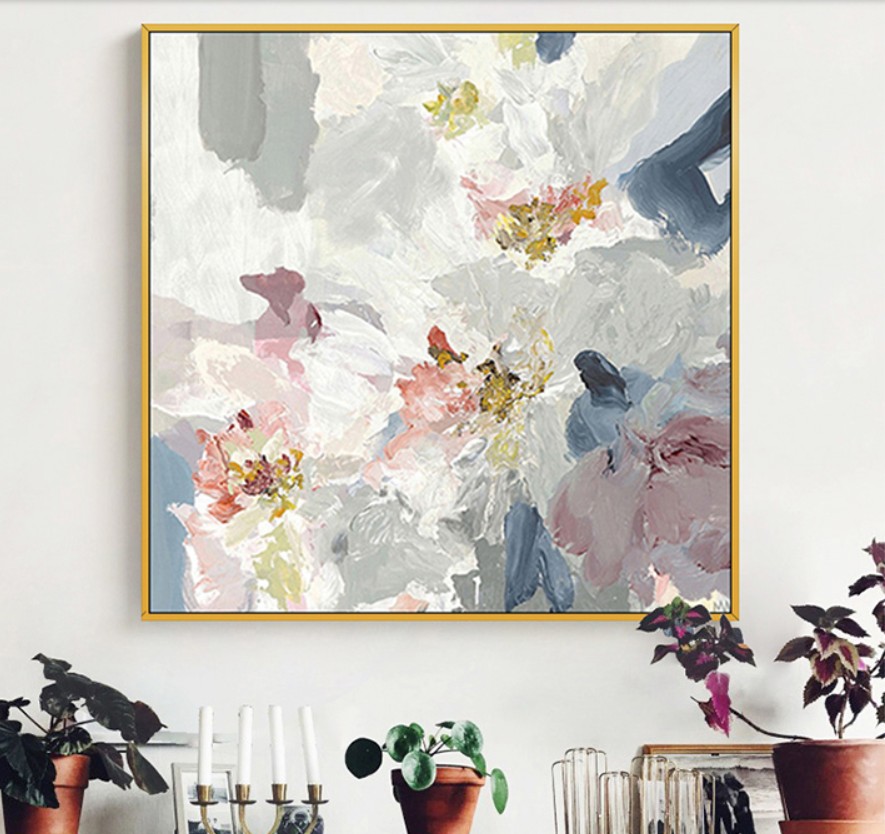 Hand-painted abstract oil painting, modern and simple Nordic abstract flower decoration for the living room entrance, large hanging painting for the dining room detail image 4