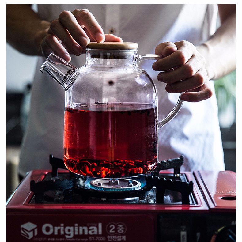 玻璃壶耐配盖 高温过滤凉水壶 水壶带盖 大容量 泡茶壶 花茶双层玻璃杯 大号