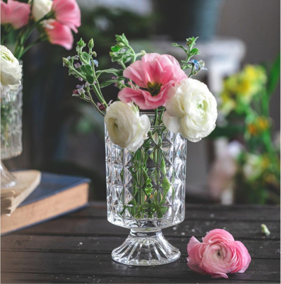 美式烛台复古刻花大口鲜切花绿植水培玻璃花瓶详情图1
