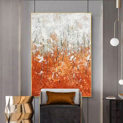 Abstract hand-painted oil painting in the living room, orange light luxury living room sofa decoration painting, large entrance corridor, office hanging painting Application Scenario
