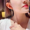 New Korean-style micro-inlaid metal oval ring hollowed-out smiley face earrings, stylish and elegant, round face slimming stud earrings Specification image