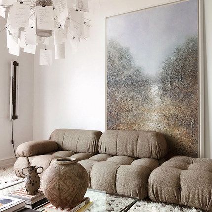 Simple Landscape Giant Living Room Floor Painting Vertical Sofa Background Wall Decoration Hanging Painting High-Grade Atmospheric Hand-Painted Oil Painting Application Scenario