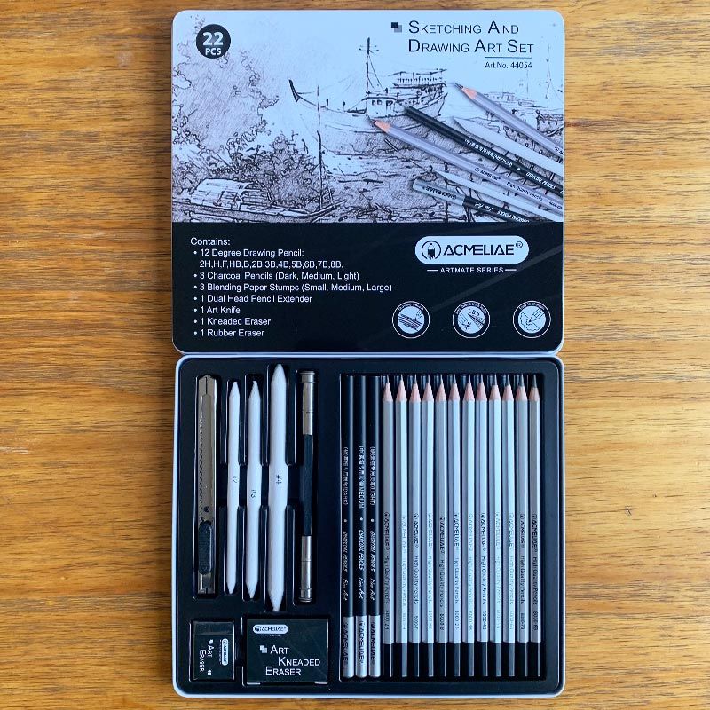 Students Learn Stationery Writing Tools Pencils 22 Drawing Pencils Acmeliae- Iron Box Set