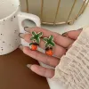 S925 Silver Needle Persimmon Happiness Retro Glass Orange Persimmon Ear studs Women's Personalized Creative country-style earrings Trendy pomelo ears Specification image