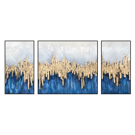 A light luxury gold foil living room sofa background wall three-piece hand-painted modern dining room high-end model room decorative painting detail image 3