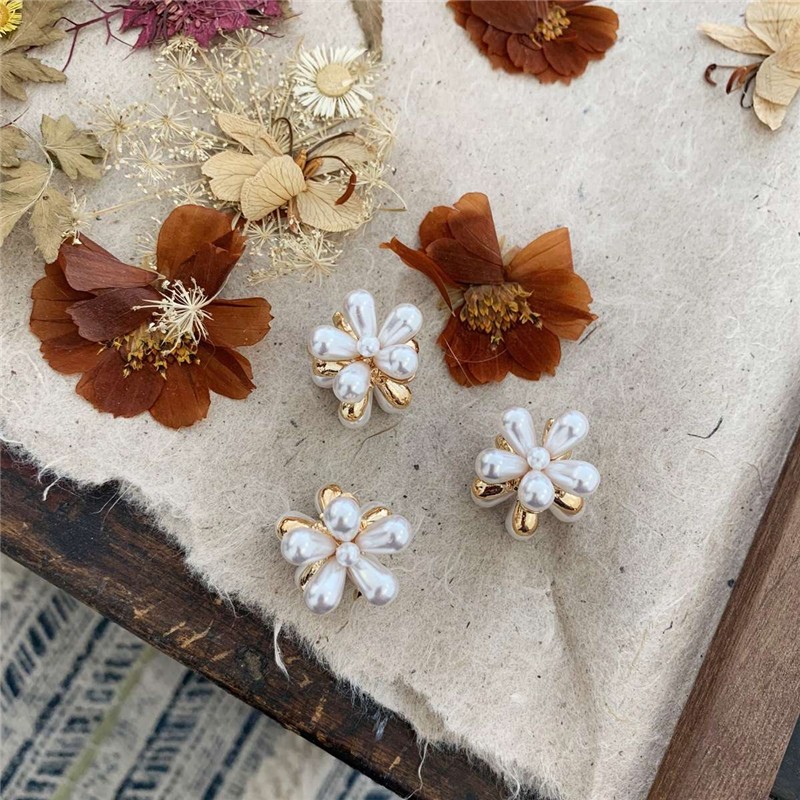 法式复古珍珠雏菊花朵发夹小抓夹 ins甜美发卡迷你发抓韩国发饰女详情图1