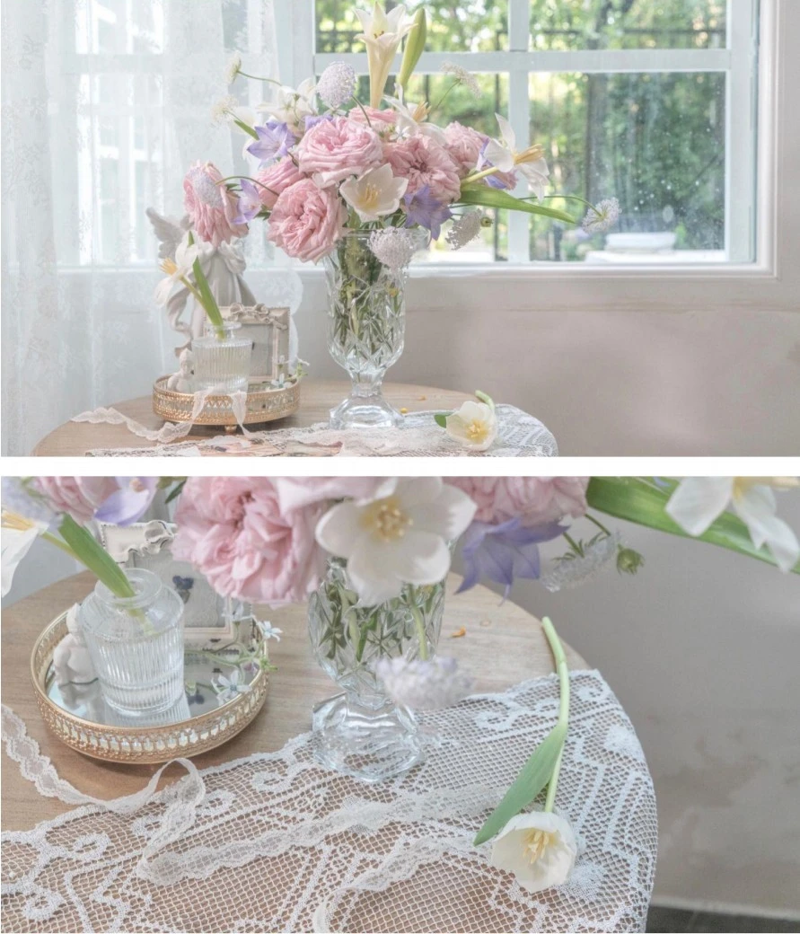 Export European and French style crystal glass high-transparency, light luxury, high-legged, retro large vase, water-cultivated, dried and fresh simulated flower arrangement detail image 1