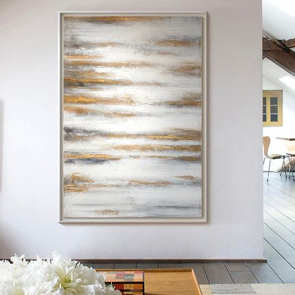 Light luxury high-end hand-painted abstract oil painting, simple living room decoration hanging painting, vertical large sofa background wall floor-standing painting details Picture