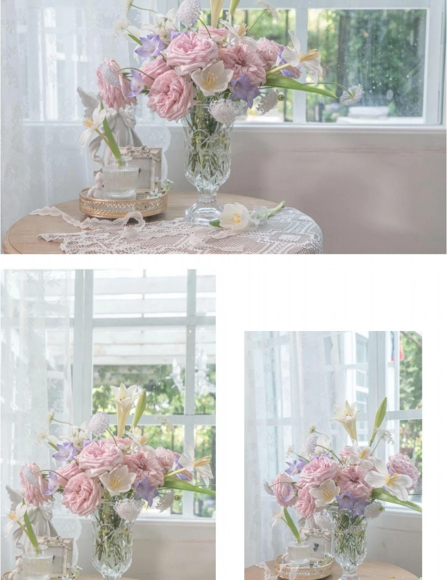 Export European and French style crystal glass high-transparency, light luxury, high-legged, retro large vase, water-cultivated, dried and fresh simulated flower arrangement detail image 2