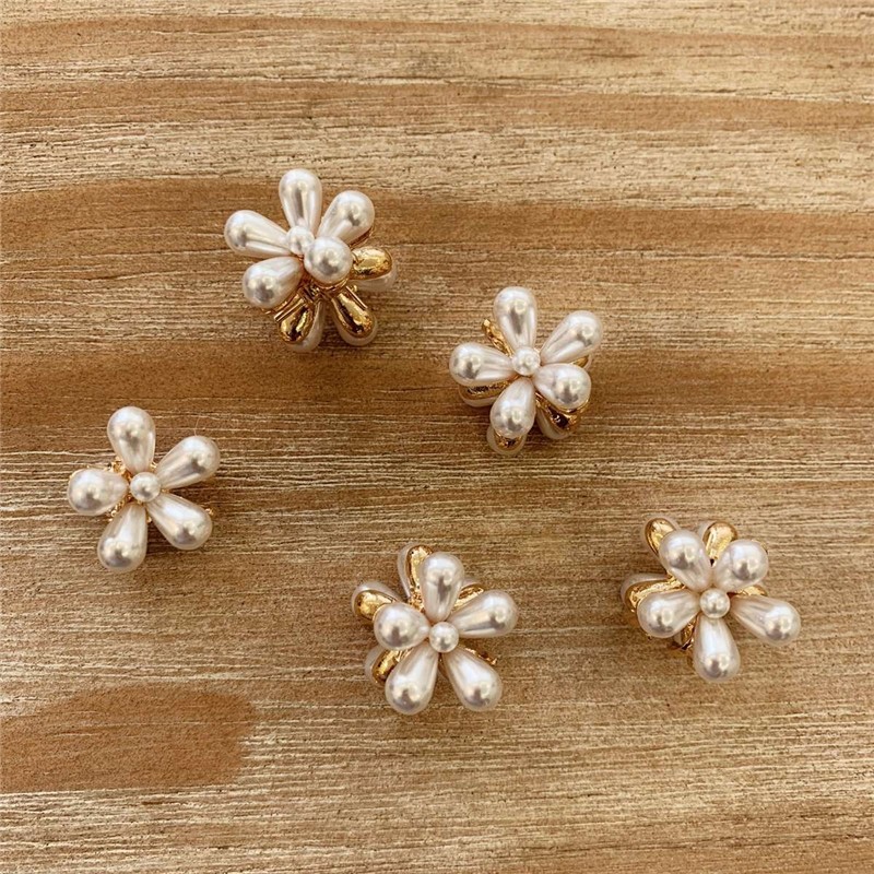 法式复古珍珠雏菊花朵发夹小抓夹 ins甜美发卡迷你发抓韩国发饰女详情图2