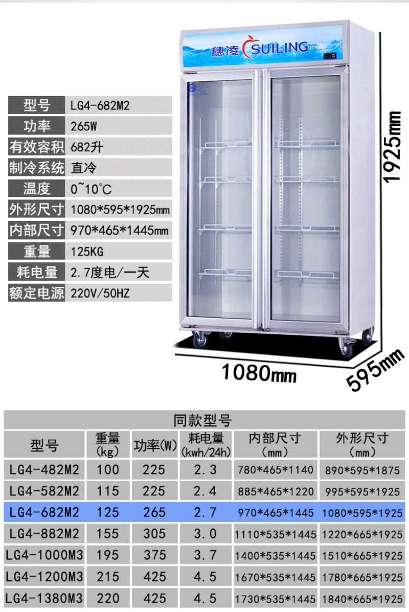 Suiling LG4-682M2F / 8821M2F single-temperature air-cooled unit floor-standing display refrigerator detail image 6