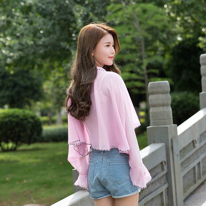 Yiwu's top-quality sun protection shawl for women, summer chiffon fashion, air-conditioned shawl, light cycling sun protection sleeved sun protection clothing for women details Picture
