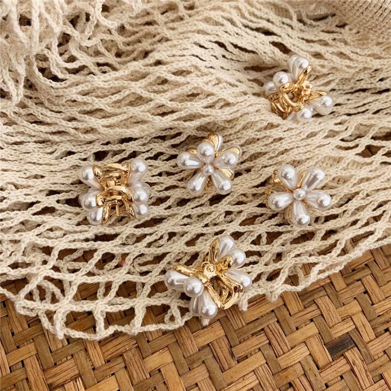 法式复古珍珠雏菊花朵发夹小抓夹 ins甜美发卡迷你发抓韩国发饰女详情图3