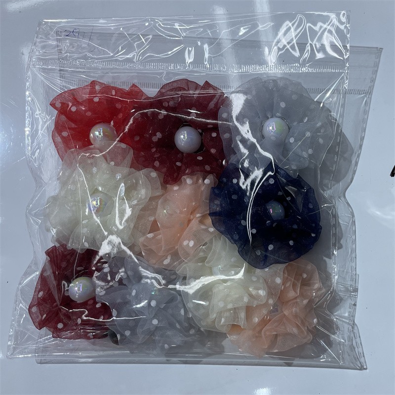 Korean-style simple, trendy and fashionable printed gauze pearl hair band and hair tie, Filaiya hair tie detail image 1