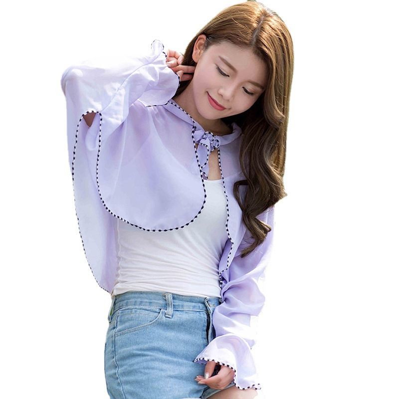 Yiwu's top-quality sun protection shawl for women, summer chiffon fashion, air-conditioned shawl, light cycling sun protection sleeved sun protection clothing for women Item Picture
