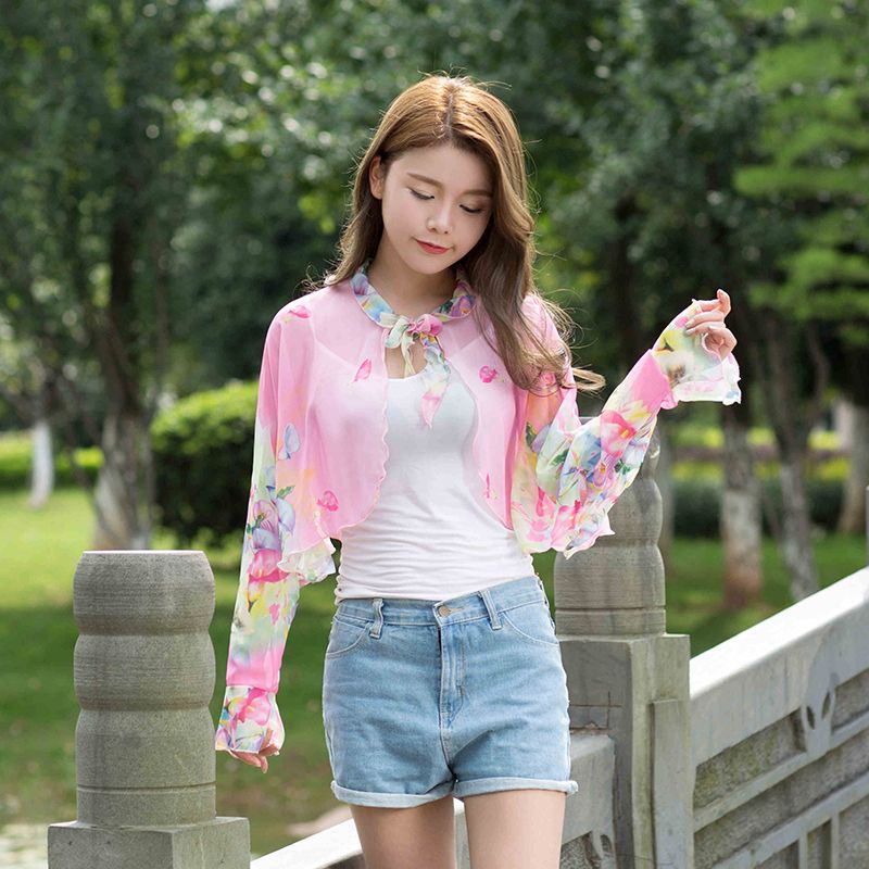 Yiwu's top-quality sun protection shawl for women, summer chiffon fashion, air-conditioned shawl, light cycling sun protection sleeved sun protection clothing for women Specification image