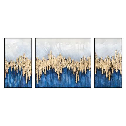 A light luxury gold foil living room sofa background wall three-piece hand-painted modern dining room high-end model room decorative painting Specification image
