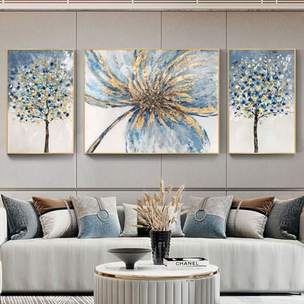 Nordic living room decorative paintings, light luxury hanging paintings, modern, simple, high-end and elegant three-piece sofa murals